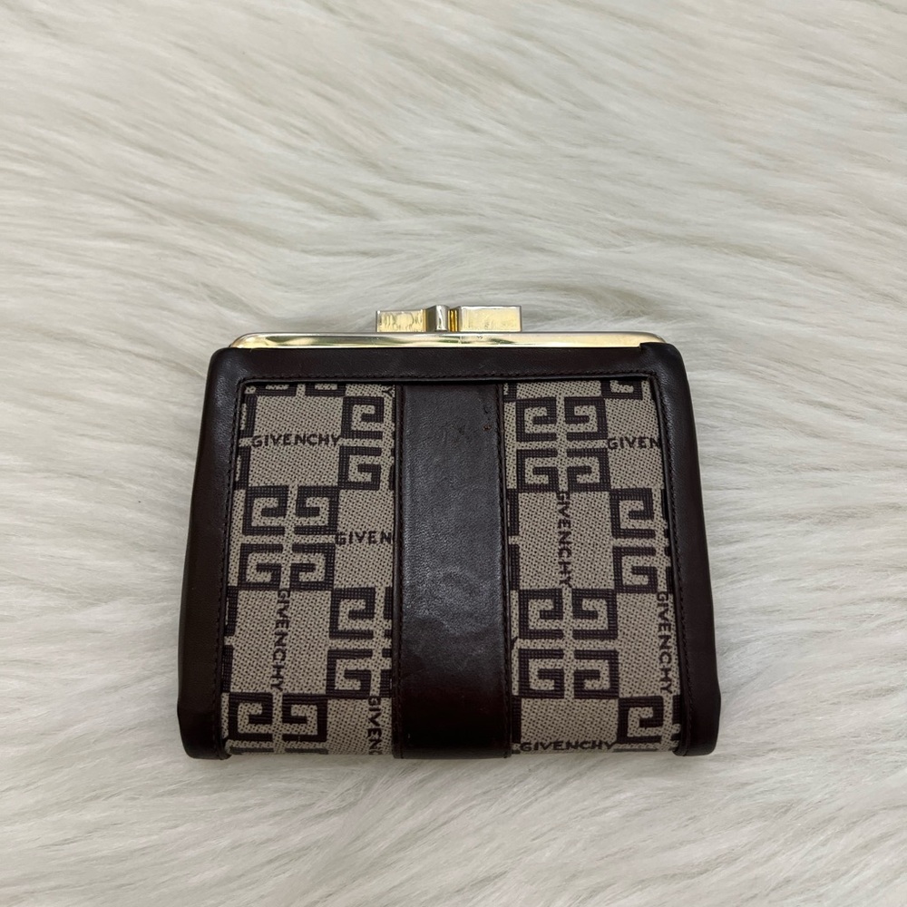 GIVENCHY - BROWN TAN CANVAS LEATHER COMPACT BIFOLD SNAP WALLET - Picture 5 of 10